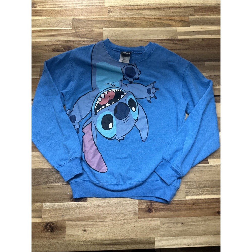 Disney Lilo & Stitch Sweatshirt Women's XS Long Sleeve Crew Neck Light Blue‎